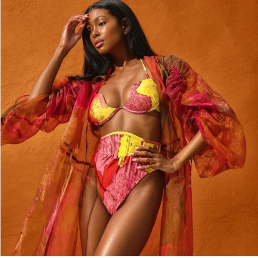 Andrea Iyamah Vibrant 
Pink & Yellow Two-Piece Bikini